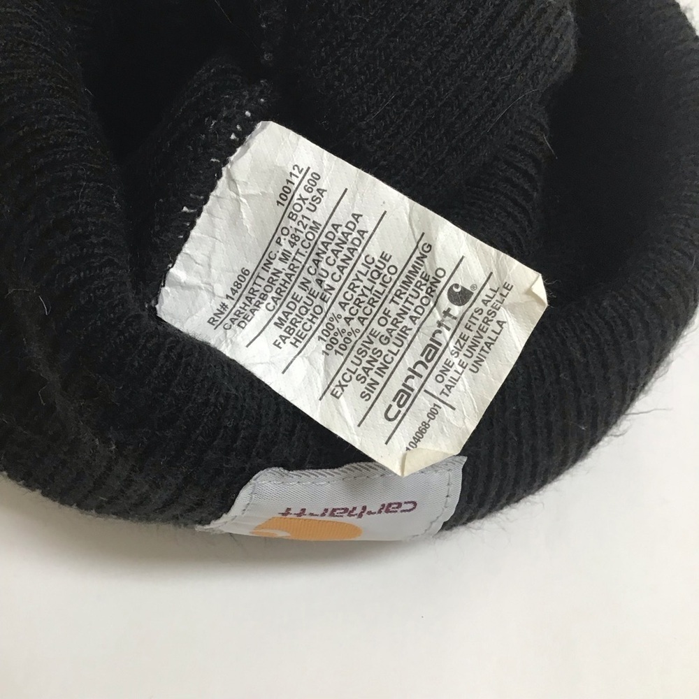 Carhartt Beanie Black Brown Embroidered Patch Logo Knit Cuffed Hat 3M Thinsulate - Picture 4 of 5